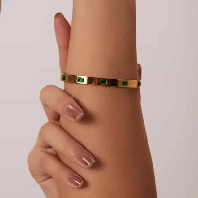Emerald Baguette Hinged Bangle