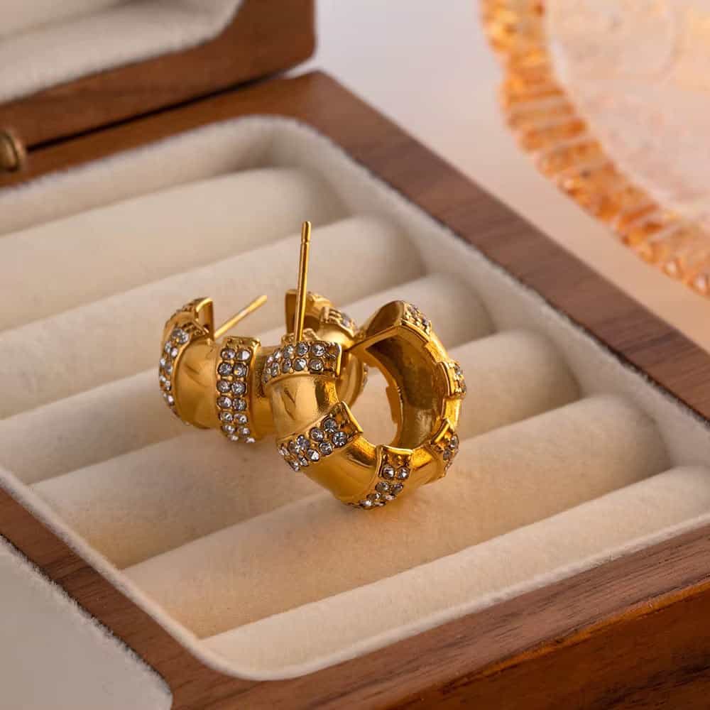 Pavé Barrel Huggie Hoop Earrings