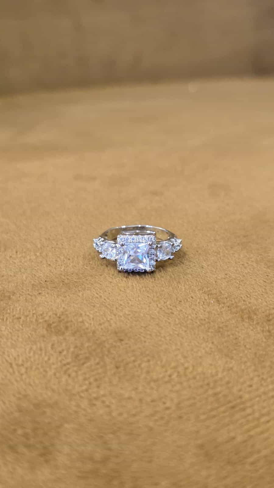 Princess-Cut Three-Stone Halo Ring