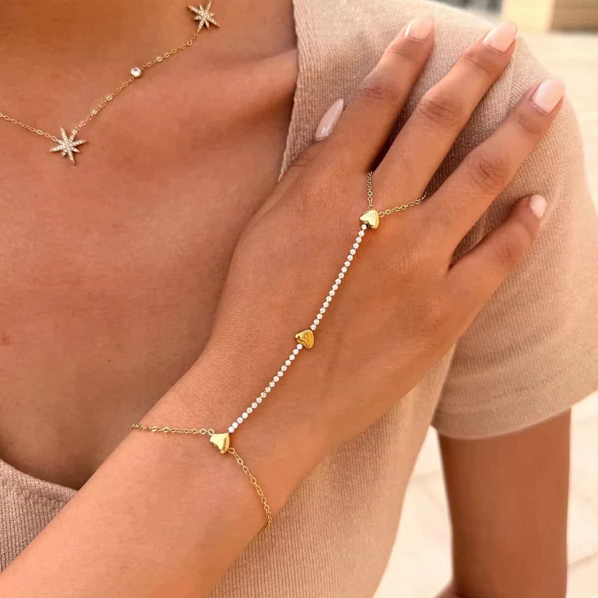 Golden Heartbeat Hand Chain