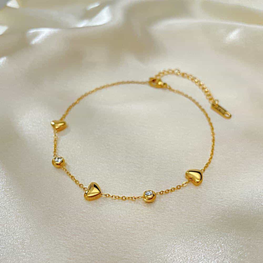 Heart & Bead Station Chain Bracelet