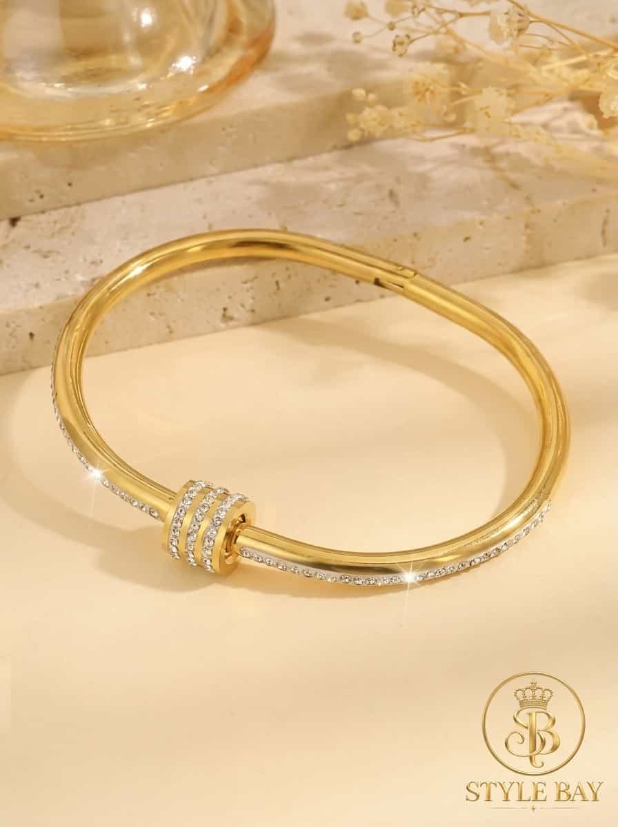 Triple-Band Pave Barrel Cuff