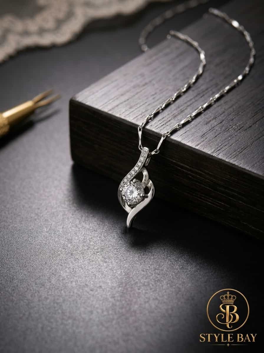 Crystal Ribbon Pendant Necklace