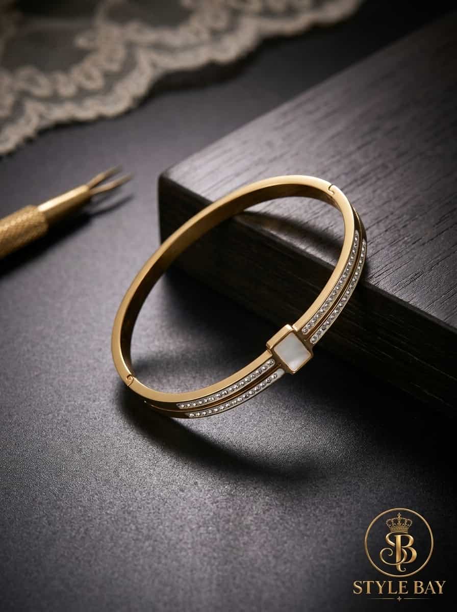 Shell & Crystal Double-Band Bangle