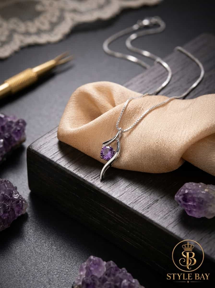 Silver Amethyst Twist Necklace