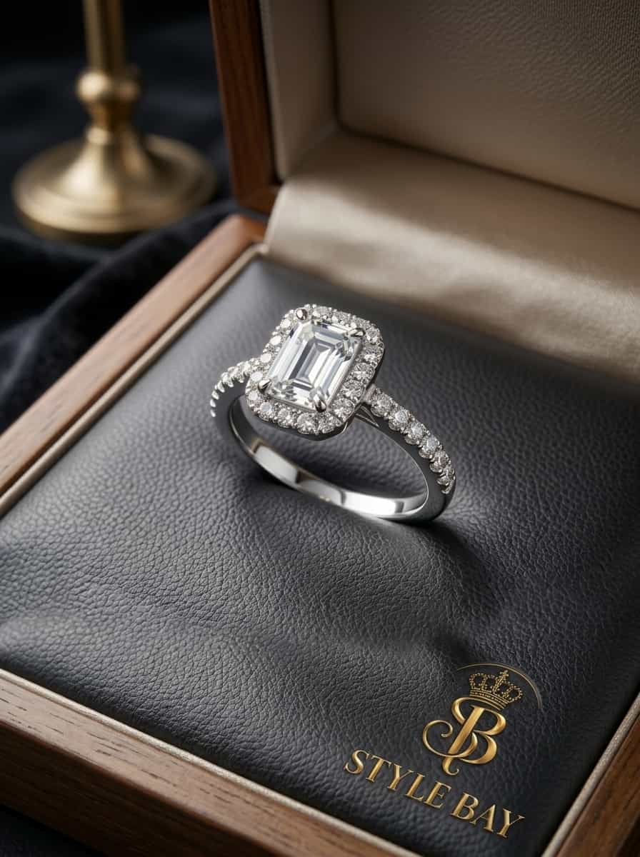 Emerald-Cut Halo Solitaire Ring
